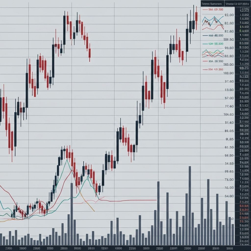 Trading charts with candlesticks and technical indicators